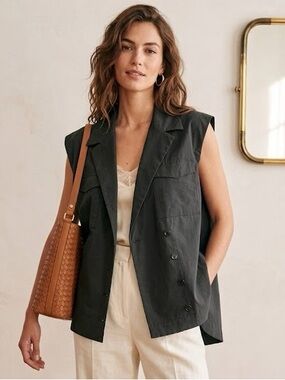 Kahlana Barfield Brown Future Collective Black Asymmetrical Tuxedo Wrap Vest